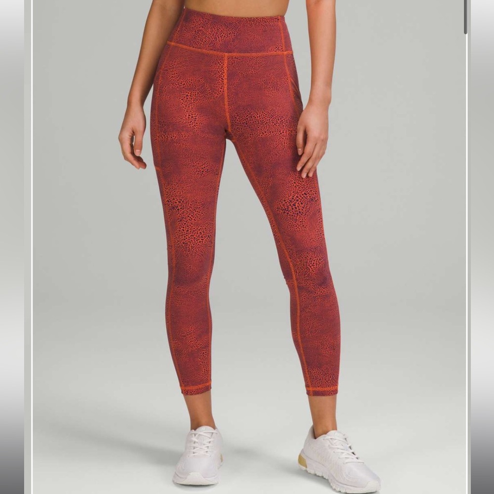 NWT Lululemon Invigorate HR Tight 25" Crackle Glaze Vintage Orange Larkspur 12